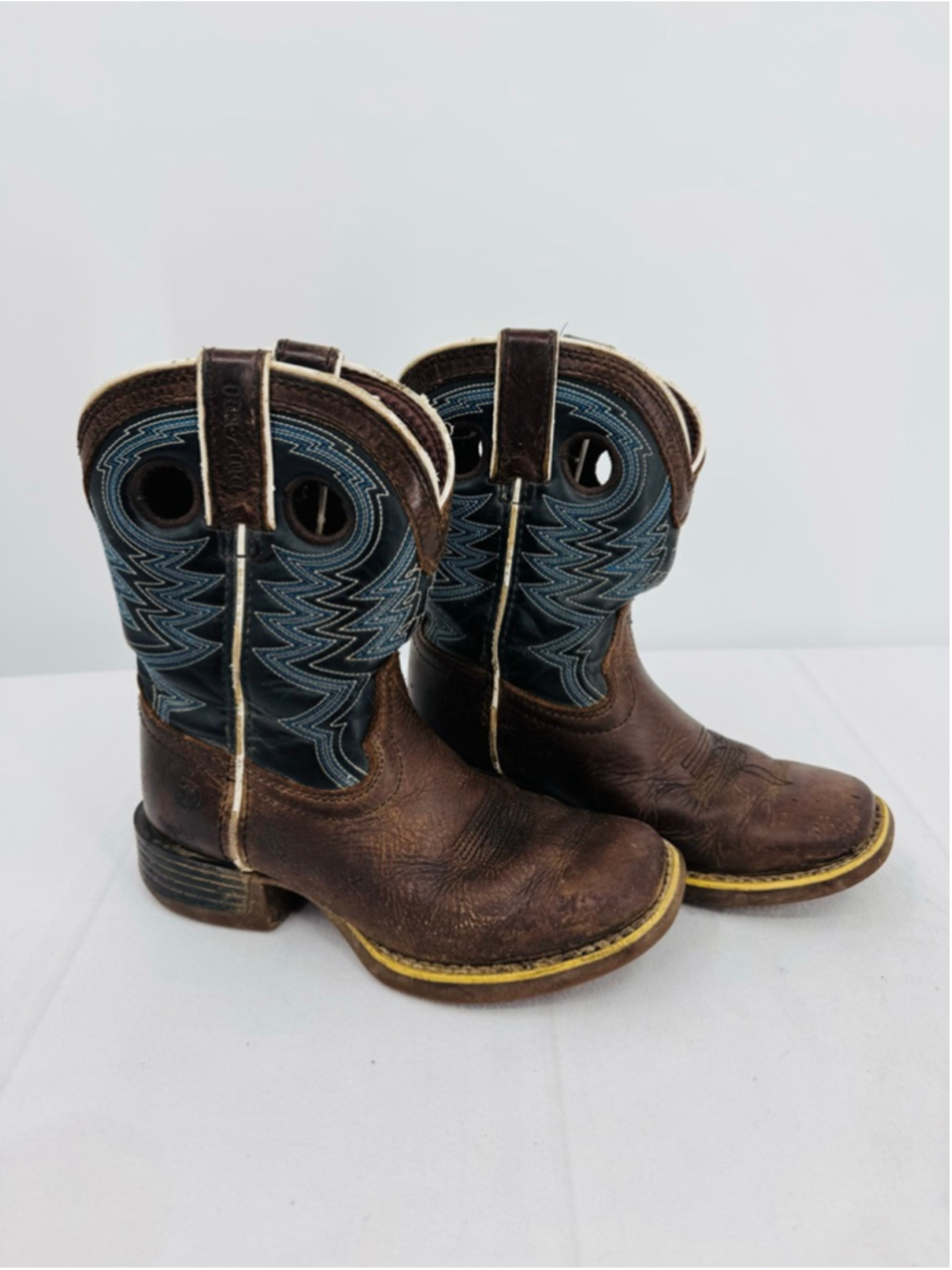 Durango Kids 8” Western Cowboy Boots Brown Blue Genuine Leather Size 12M Horse